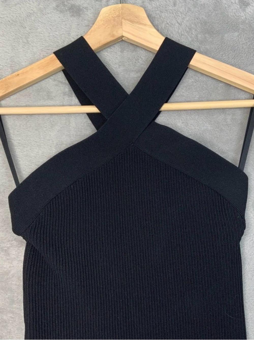 Aritzia Babaton Sculpt Knit Criss Cross Mini Dress Bodycon Badie Black Ribbed S - Picture 5 of 5